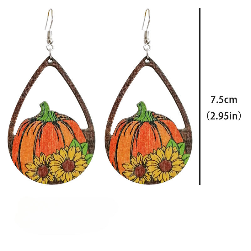 Wholesale 2pairs/pack Wooden Thanksgiving Colorful Maple Leaf Sunflower Earrings